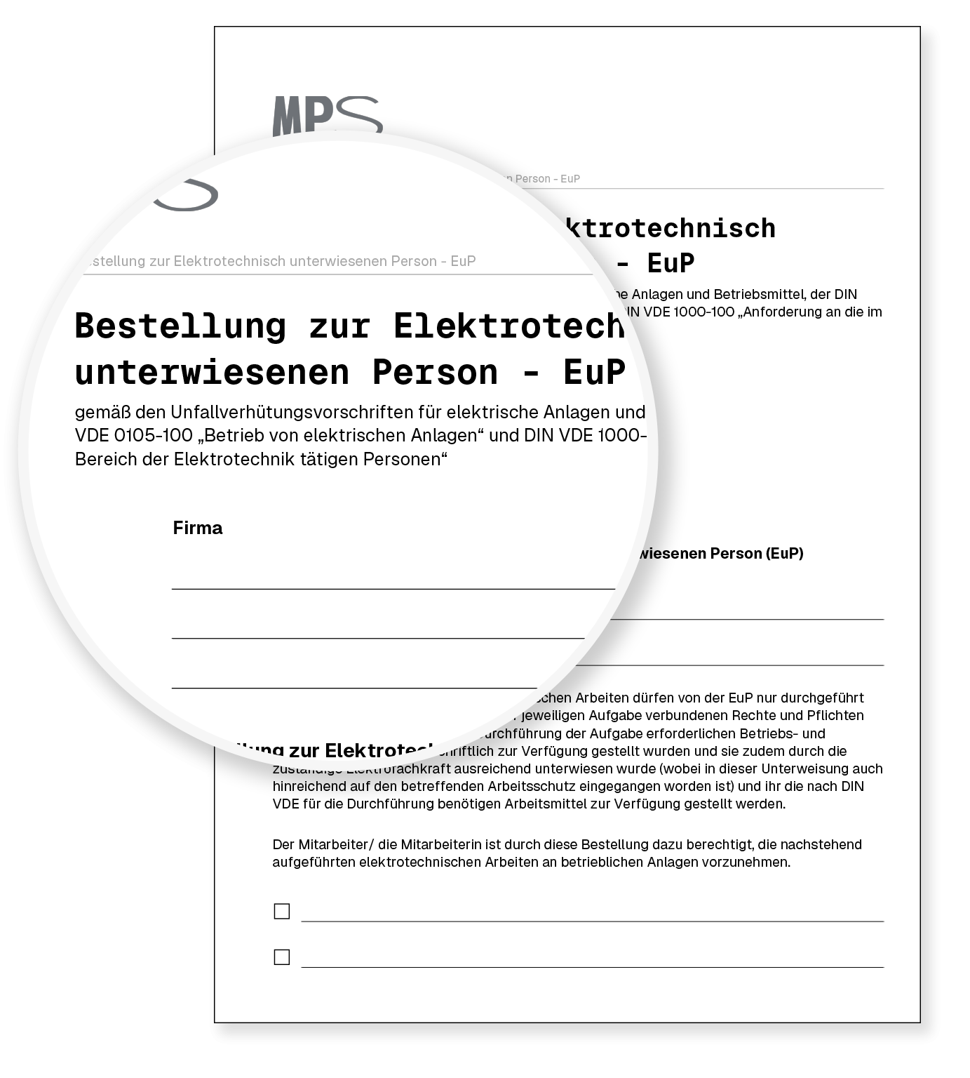 Bestellung zur Elektrotechnisch unterwiesenen Person (EuP)