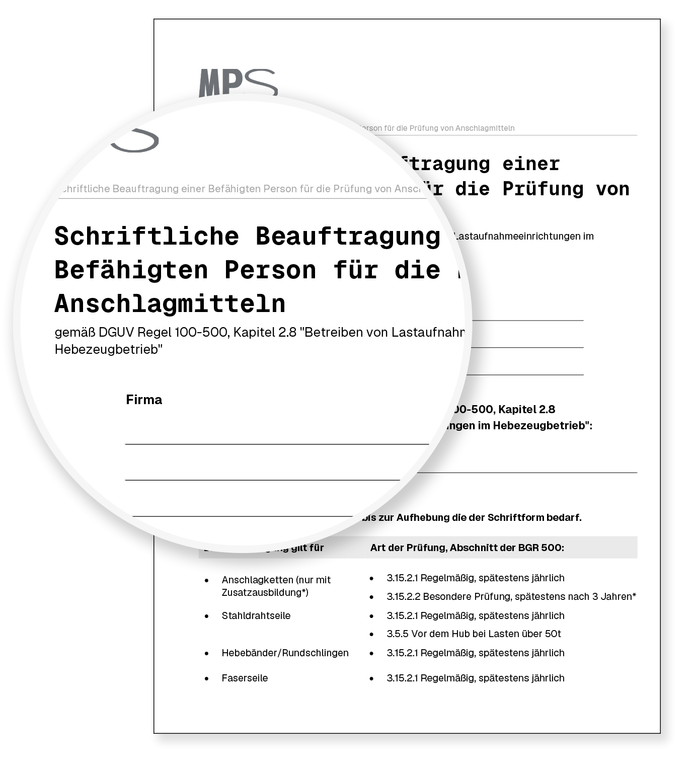 Bestellung zur befähigten Person für die Prüfung von Anschlagmitteln