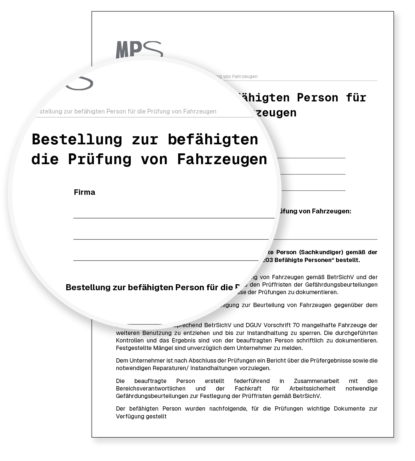 Bestellung zur befähigten Person für die Prüfung von Fahrzeugen
