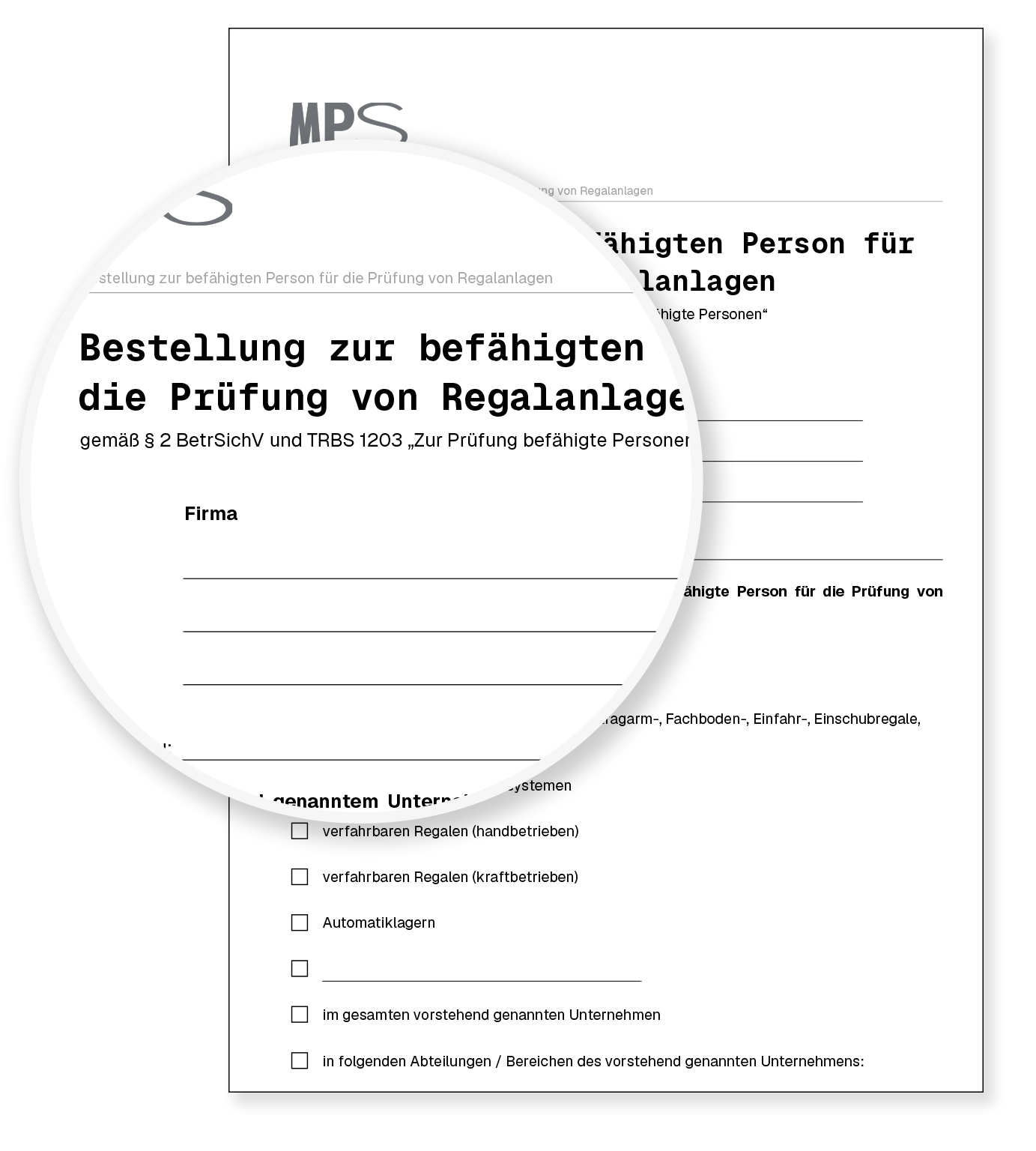 Bestellung zur befähigten Person für die Prüfung von Regalanlagen