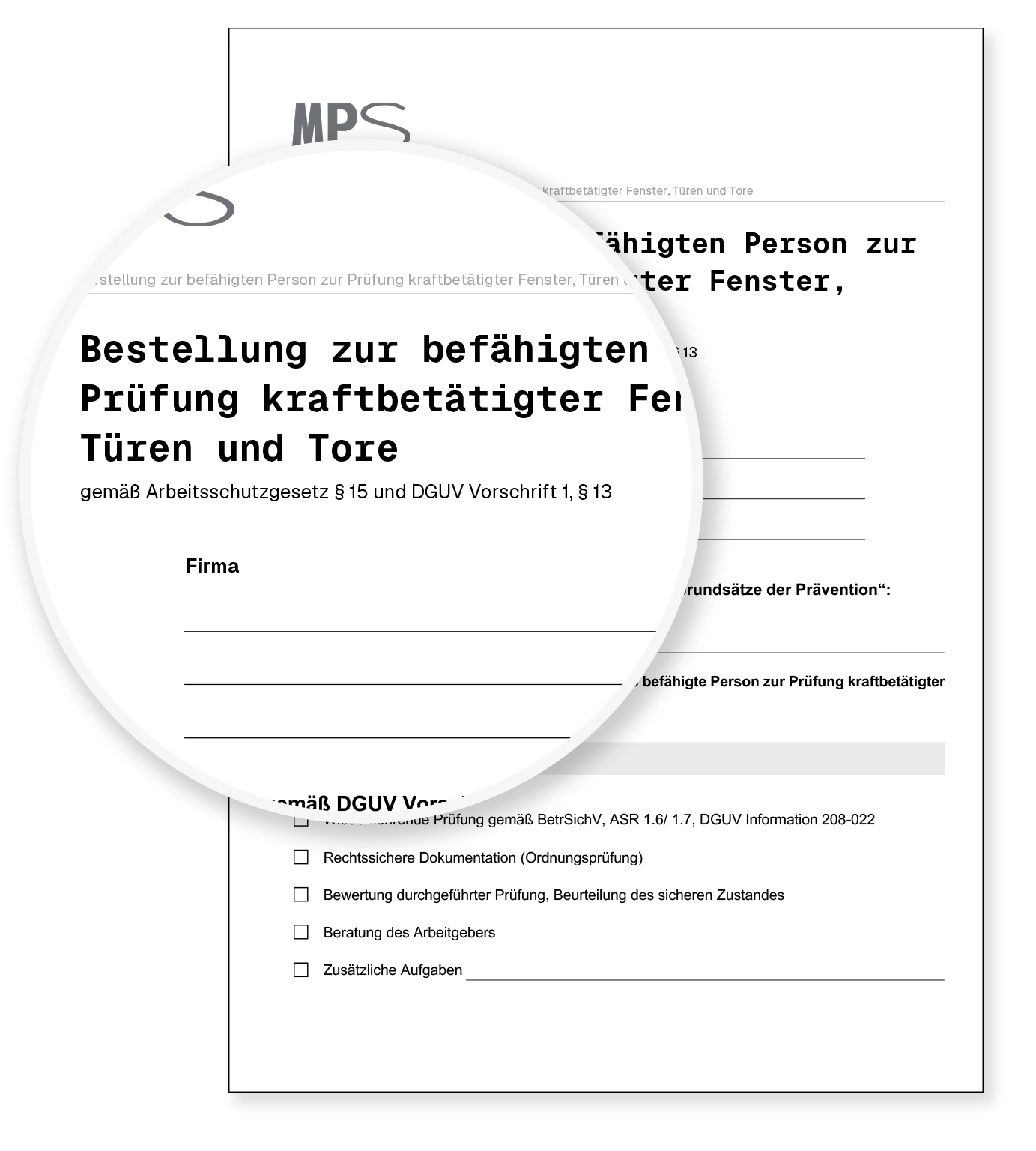 Schriftliche Bestellung befähigte Person zur Prüfung kraftbetätigter Fenster, Türen und Tore