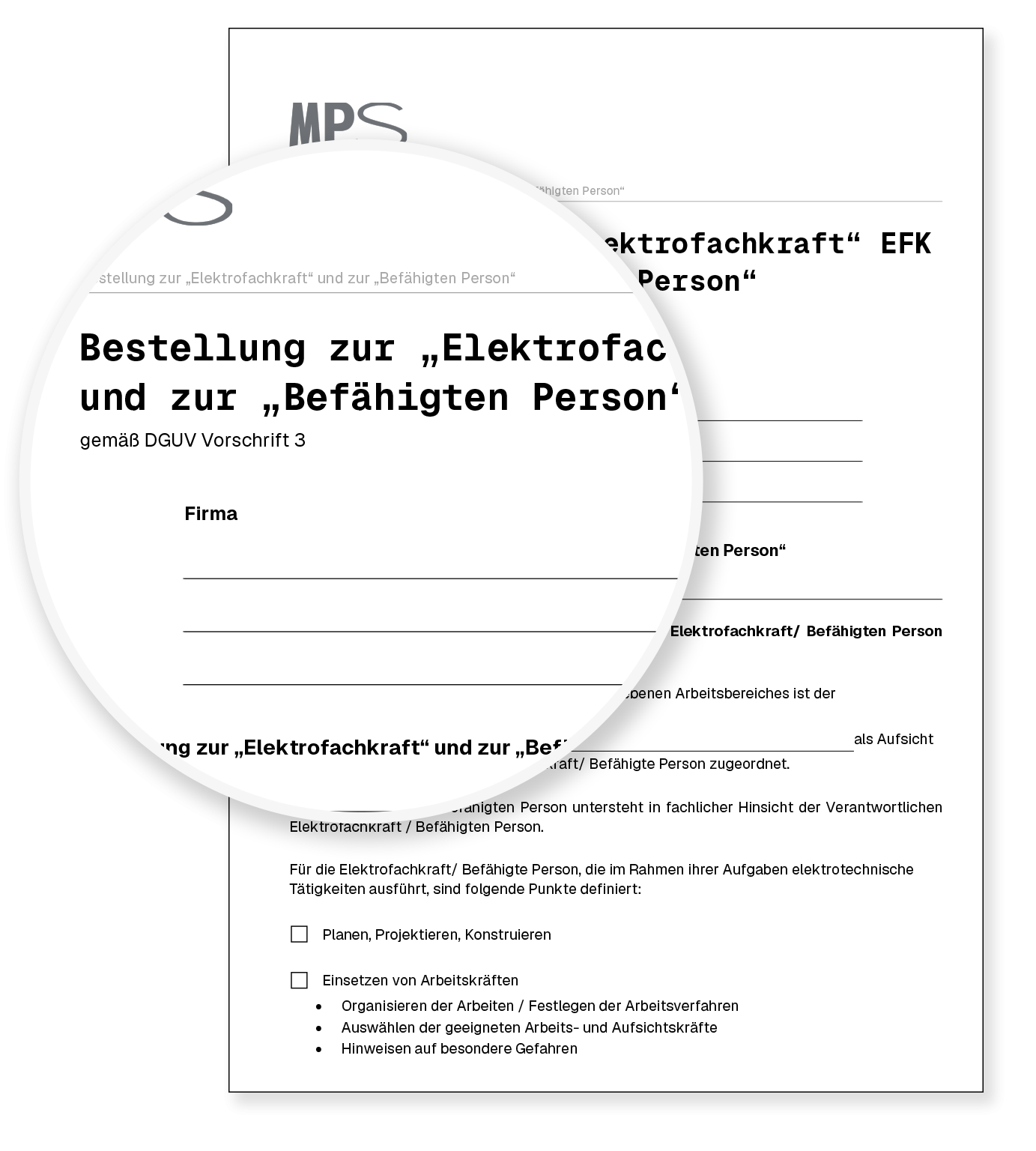 Bestellung zur „Elektrofachkraft“ (EFK) und zur „Befähigten Person“